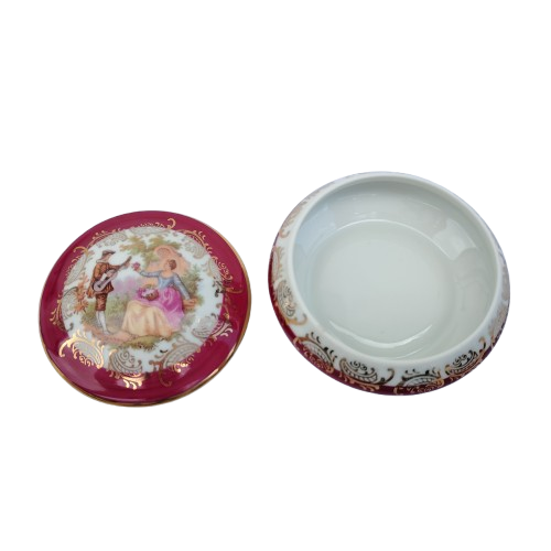 Limoges Fragonard Porcelain Gold Trimmed Trinket Lidded Dish