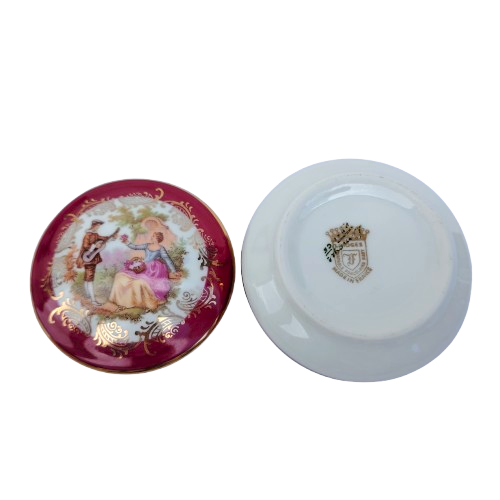 Limoges Fragonard Porcelain Gold Trimmed Trinket Lidded Dish