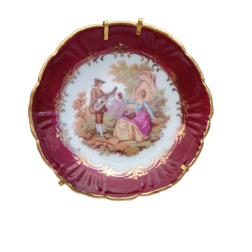 Vintage Limoges France Courting Couple Red Porcelain Plate