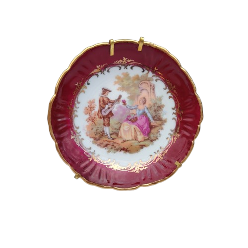 Vintage Limoges France Courting Couple Red Porcelain Plate