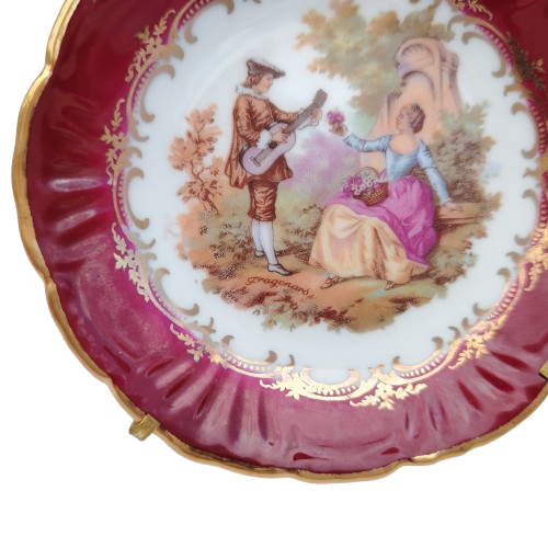 Vintage Limoges France Courting Couple Red Porcelain Plate