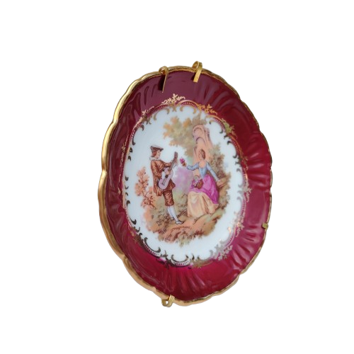 Vintage Limoges France Courting Couple Red Porcelain Plate