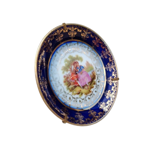 Limoges France Courting Couple Blue Miniature Porcelain Plate