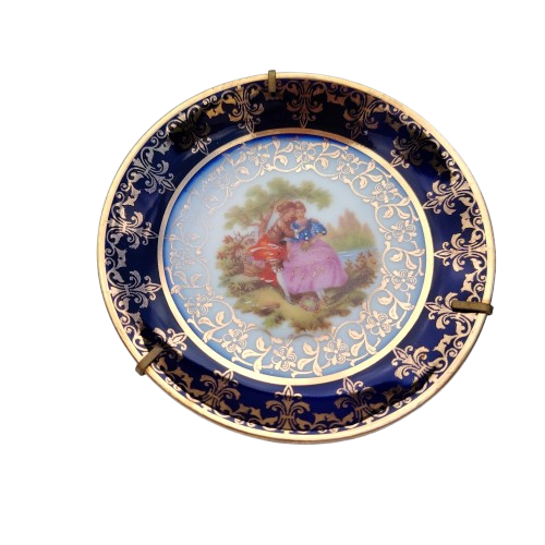 Limoges France Courting Couple Blue Miniature Porcelain Plate