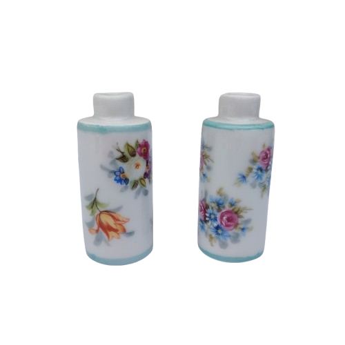 Pair of Porcelain Miniature Pots with Flowers