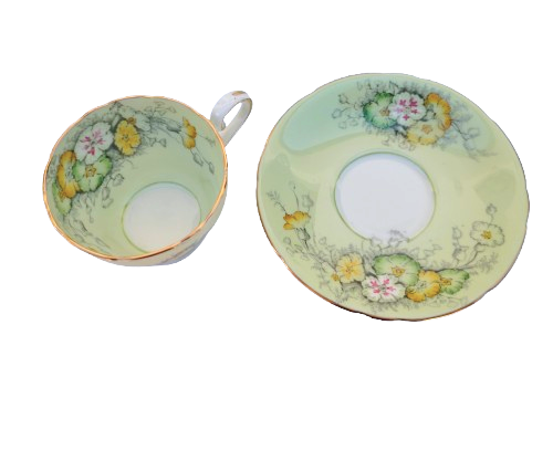 Aynsley Pale Green with Flowers Gold Trim Tea Set