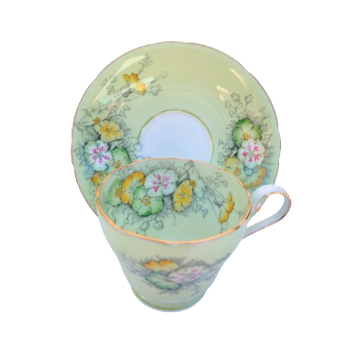Aynsley Pale Green with Flowers Gold Trim Tea Set