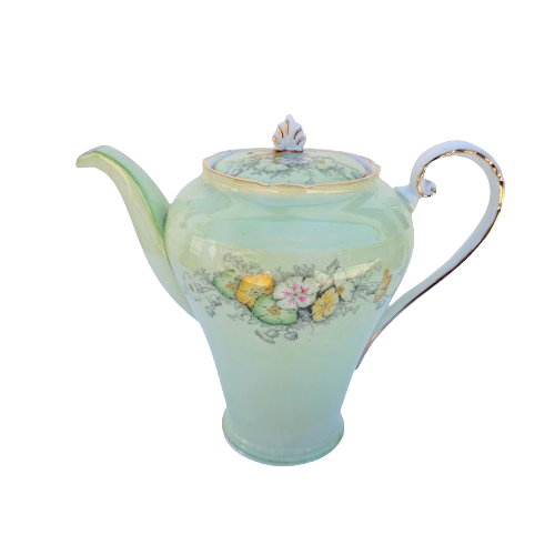 Aynsley Pale Green with Flowers Gold Trim Tea Set