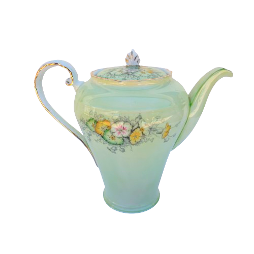 Aynsley Pale Green with Flowers Gold Trim Tea Set