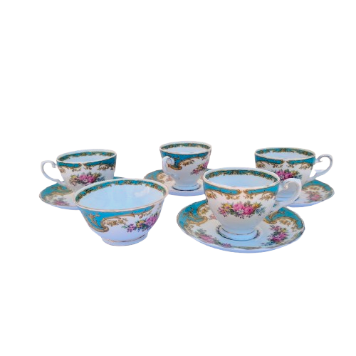 Tuscan Naples Turquoise Gold Trim Duo's & Sugar Bowl