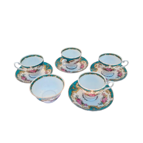 Tuscan Naples Turquoise Gold Trim Duo's & Sugar Bowl