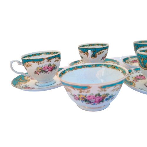 Tuscan Naples Turquoise Gold Trim Duo's & Sugar Bowl