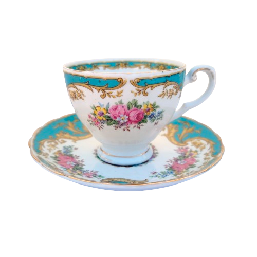 Tuscan Naples Turquoise Gold Trim Duo's & Sugar Bowl