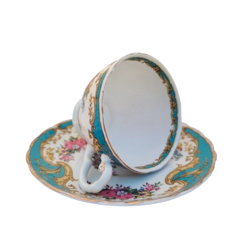 Tuscan Naples Turquoise Gold Trim Duo's & Sugar Bowl