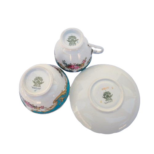 Tuscan Naples Turquoise Gold Trim Duo's & Sugar Bowl