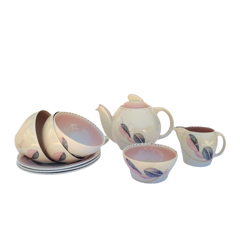 Susie Cooper Tea for Three Tea Set Pink Feathers