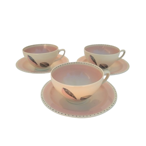 Susie Cooper Tea for Three Tea Set Pink Feathers