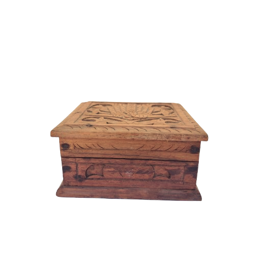 Elaborately Carved Solid Wood Balinese Lidded Trinket Spice Box