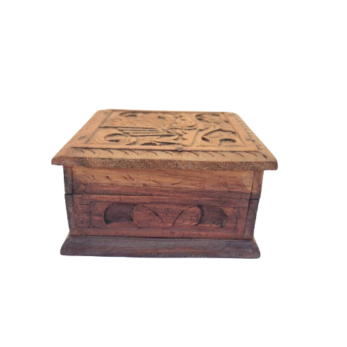 Elaborately Carved Solid Wood Balinese Lidded Trinket Spice Box