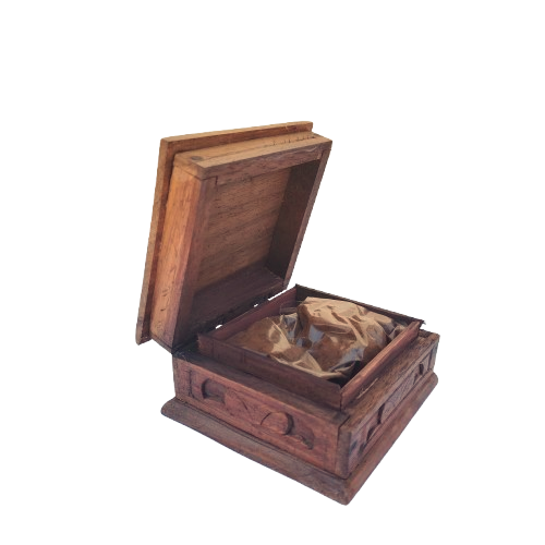 Elaborately Carved Solid Wood Balinese Lidded Trinket Spice Box