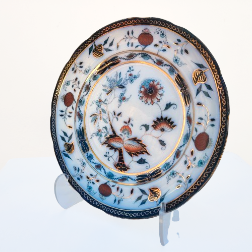 Antique Gaudy Ironstone Carro Plate Cobalt Blue Onion Grimwade Transfer