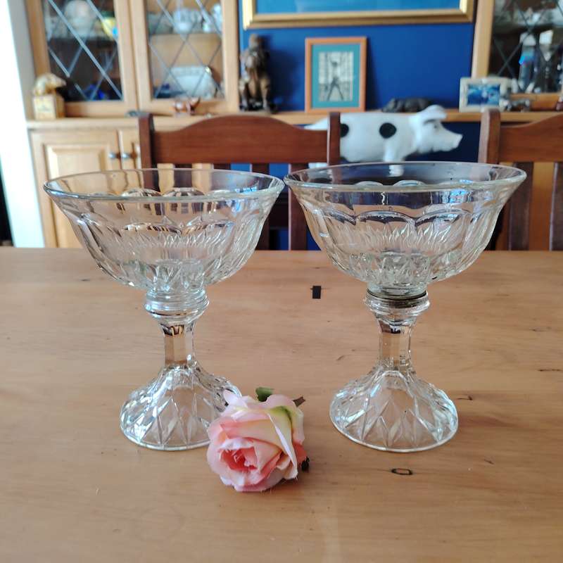 Vintage Clear Pressed Glass Footed Candy Dishes