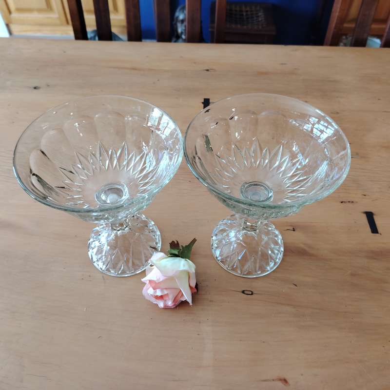 Vintage Clear Pressed Glass Footed Candy Dishes