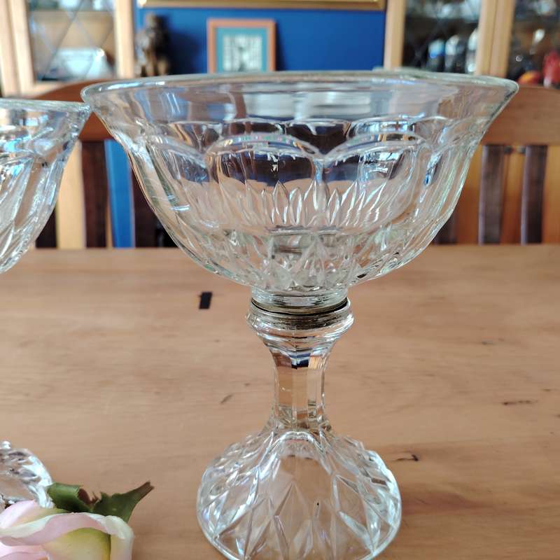 Vintage Clear Pressed Glass Footed Candy Dishes