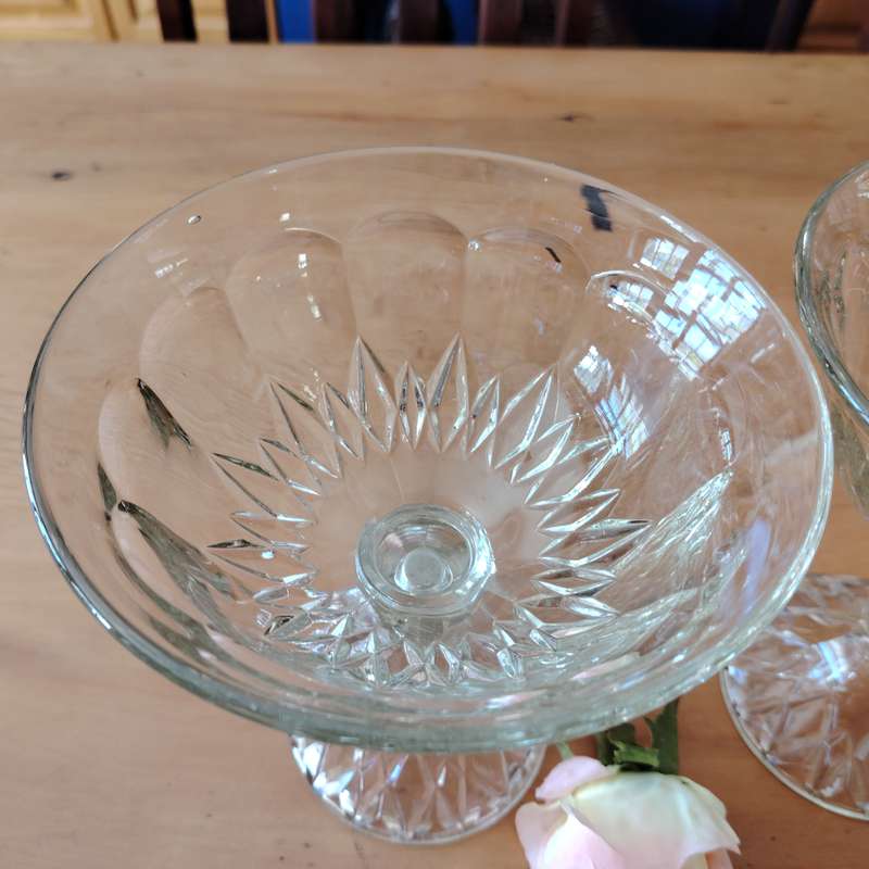 Vintage Clear Pressed Glass Footed Candy Dishes