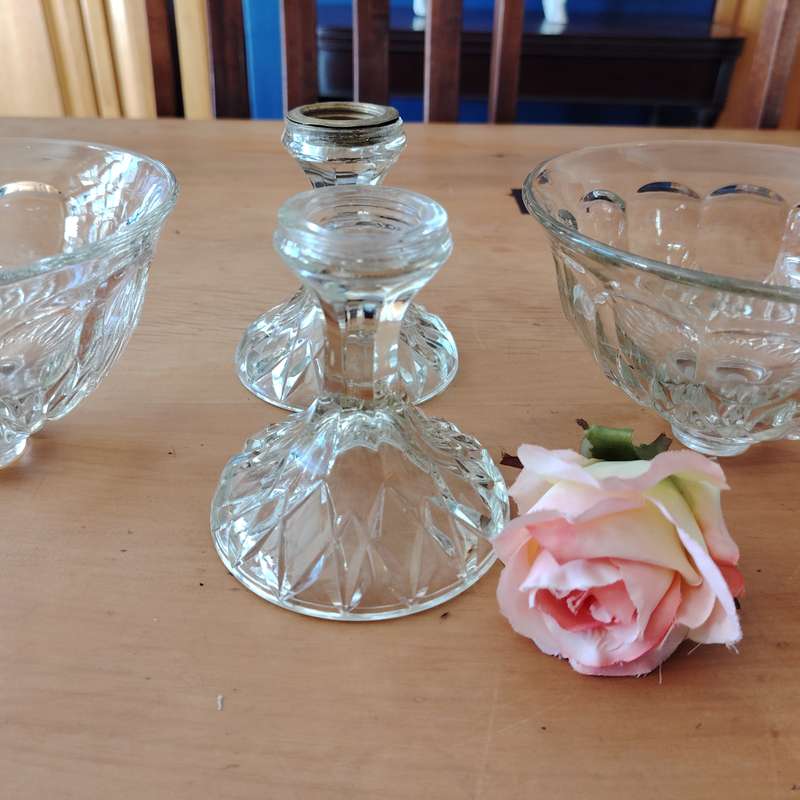 Vintage Clear Pressed Glass Footed Candy Dishes