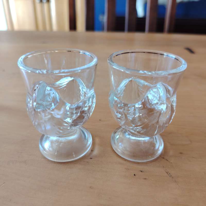 Vintage Pair Luminarc France Clear Glass Egg Cups Hen
