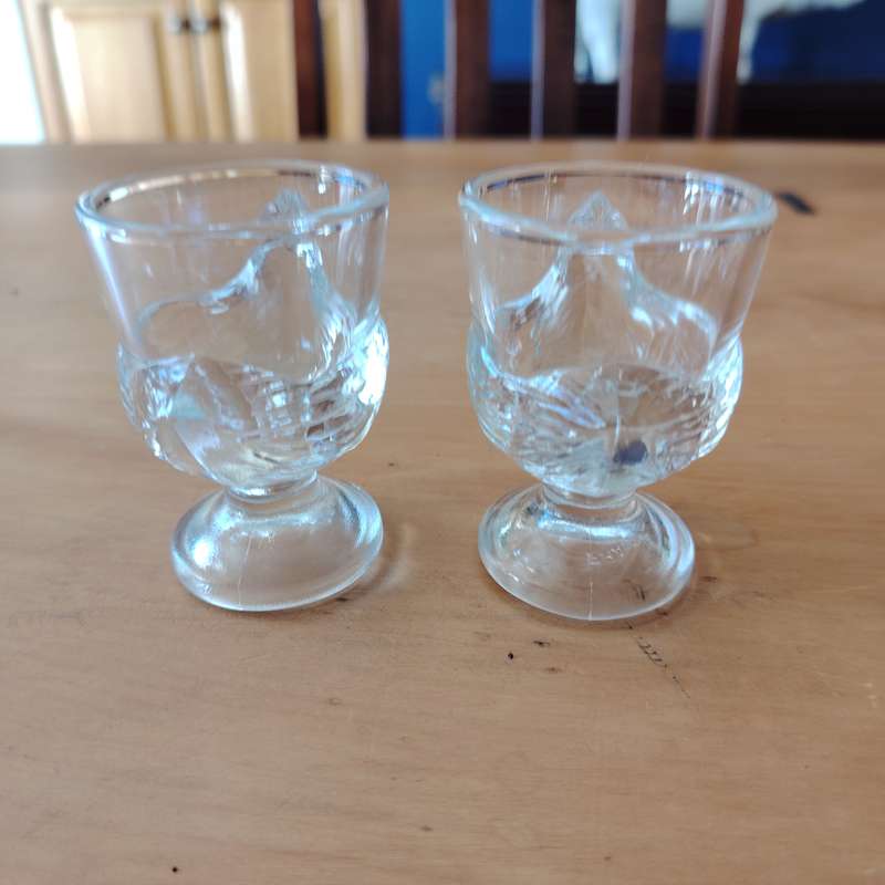 Vintage Pair Luminarc France Clear Glass Egg Cups Hen