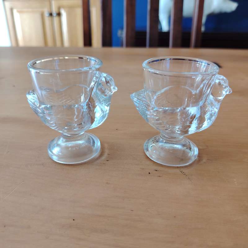 Vintage Pair Luminarc France Clear Glass Egg Cups Hen