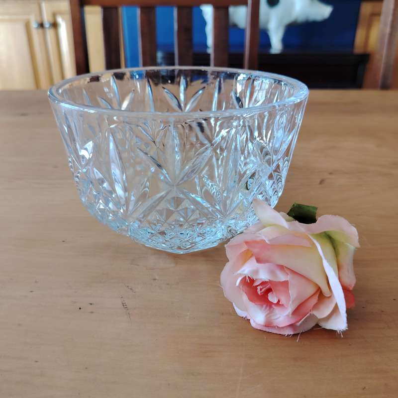Cut Glass Rose Crystal Clear Bowl