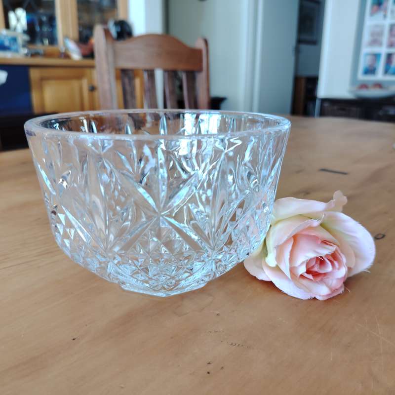 Cut Glass Rose Crystal Clear Bowl