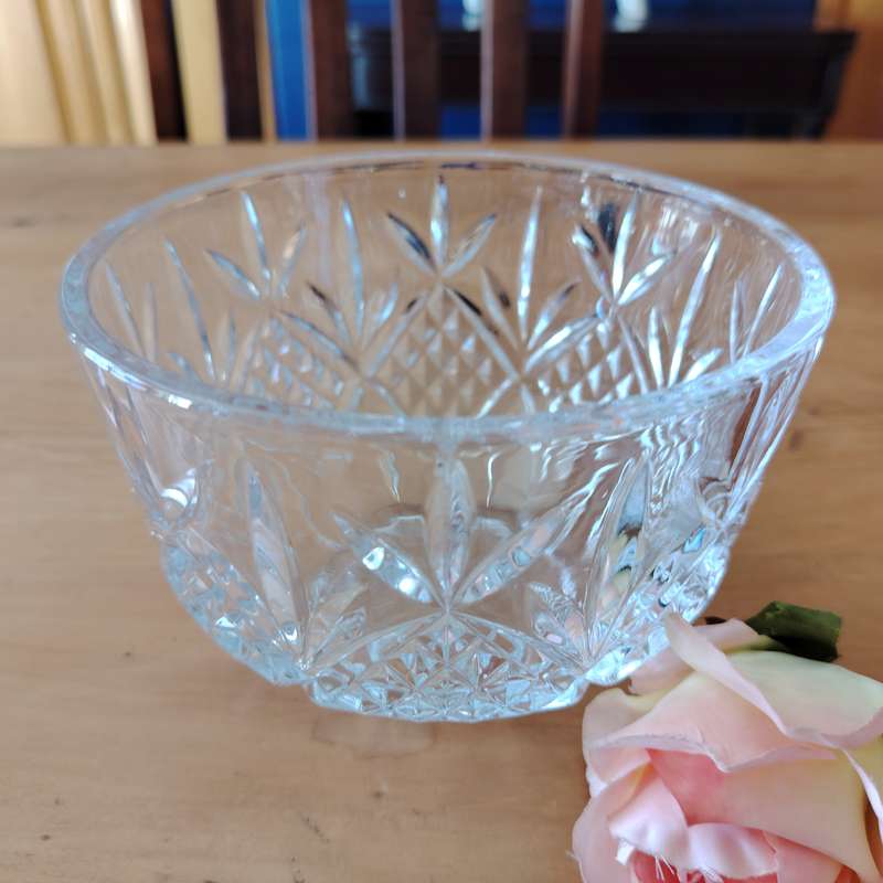 Cut Glass Rose Crystal Clear Bowl
