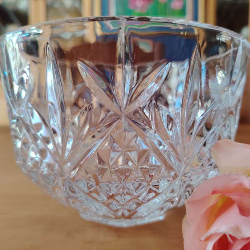 Cut Glass Rose Crystal Clear Bowl