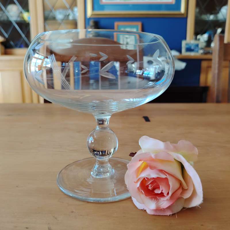 Vintage Crystal Etched Pedestal Candy Dish