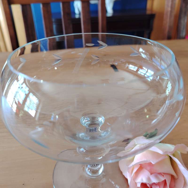 Vintage Crystal Etched Pedestal Candy Dish
