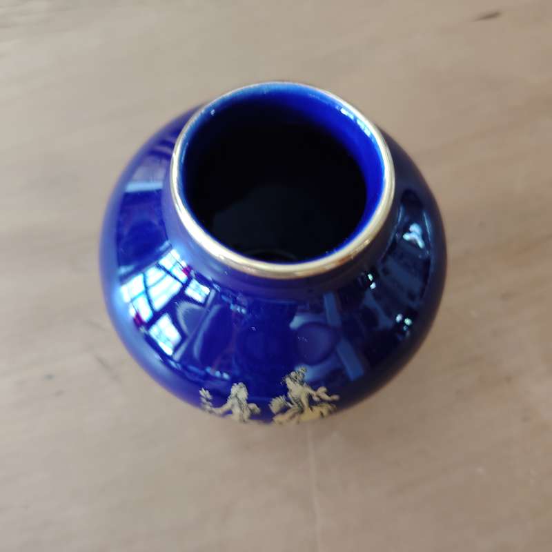 Round Courting Couple Cobalt Blue with Gold Etching Vase