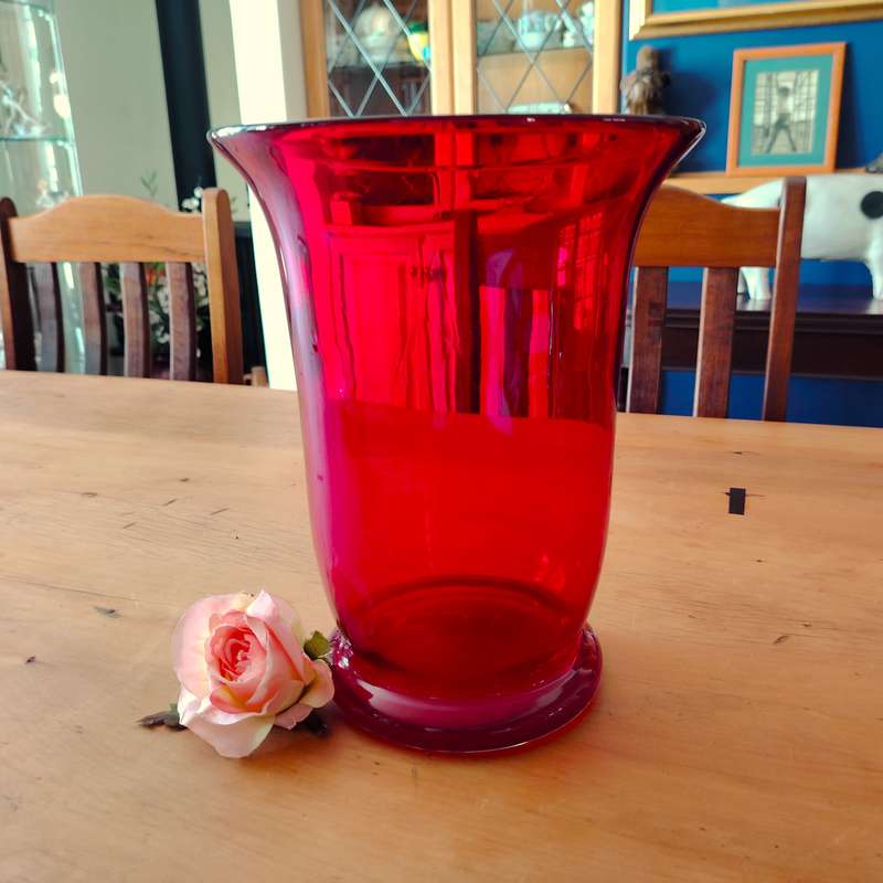 Large Deep Red Vintage Glass Vase