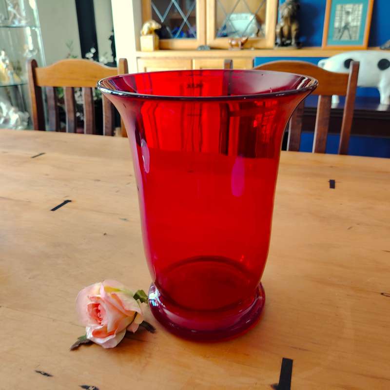 Large Deep Red Vintage Glass Vase