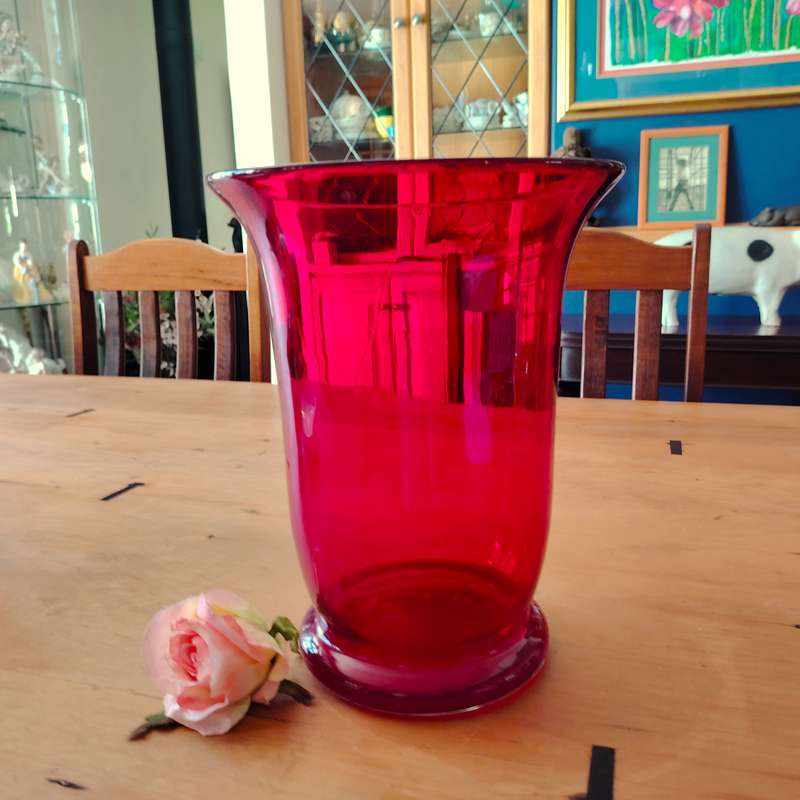 Large Deep Red Vintage Glass Vase