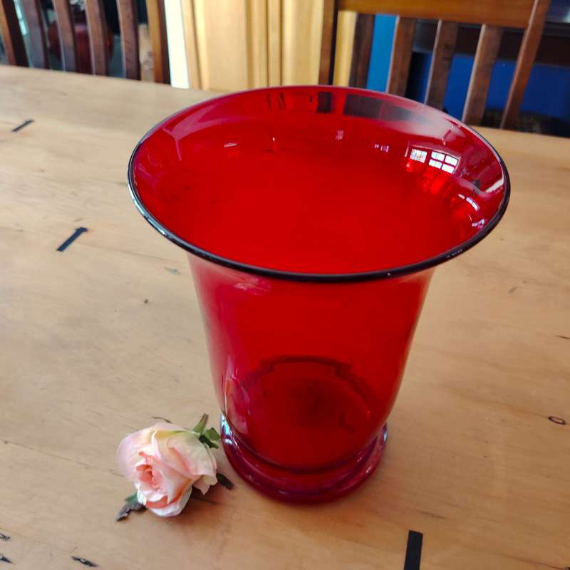 Large Deep Red Vintage Glass Vase