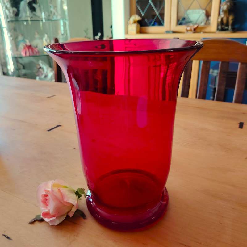 Large Deep Red Vintage Glass Vase
