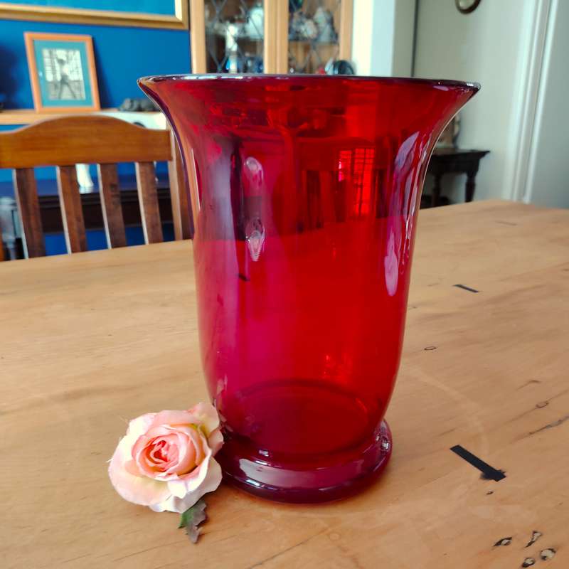Large Deep Red Vintage Glass Vase