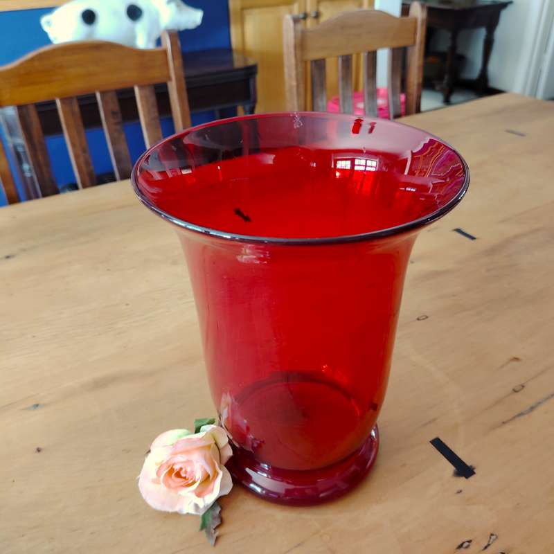Large Deep Red Vintage Glass Vase