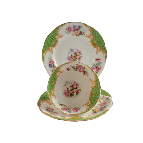 Paragon Fine Bone China Green Rockingham Trio