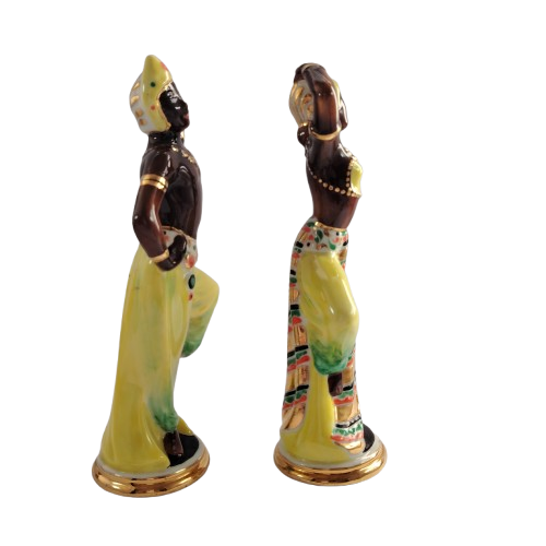Pair of Ceramic Hand Painted Dancers with Gold Detail