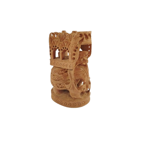 Hand Carved Wooden Indian Ambabari Elephant Figure